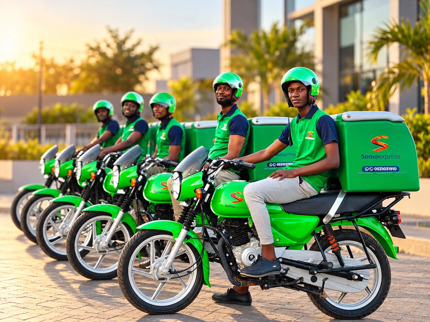 SomoExpress rider at Independence Arch, Accra